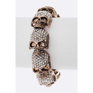 Crystal Skull Stretch Bracelet - Gold